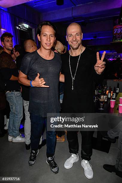 Chino and Mateo Jaschik of of Culcha Candela the Moxy Berlin Hotel Opening Party on October 20, 2016 in Berlin, Germany.