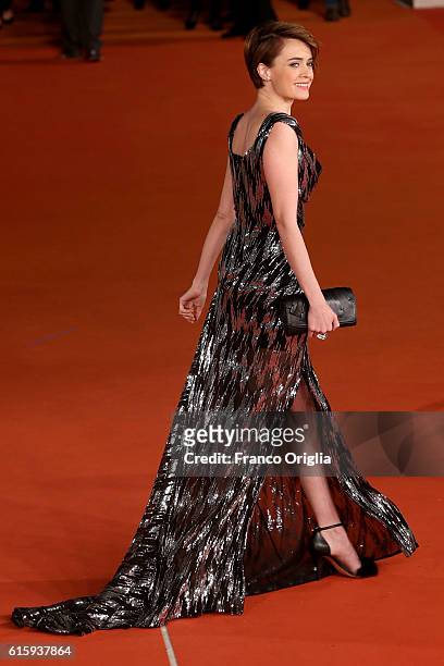 Nathalie Rapti Gomez walks a red carpet for 'Florence Foster Jenkins' during the 11th Rome Film Festival at Auditorium Parco Della Musica on October...