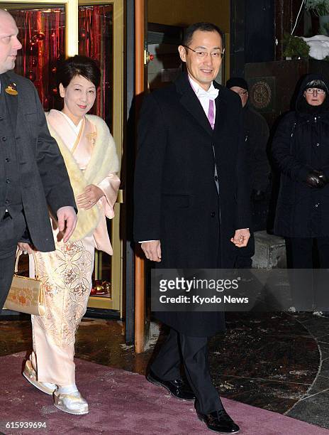 Sweden - Japanese stem cell researcher Shinya Yamanaka , a co-recipient of the 2012 Nobel Prize in medicine, and his wife Chika, both wearing formal...