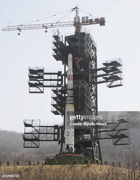 Tongchang-ri, North Korea - File photo shows a North Korean rocket unveiled in Tongchang-ri in April 2012. North Korea launched a rocket on Dec. 12,...