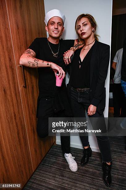 Masha Sedgwick and Carl Jakob Haupt attend the Moxy Berlin Hotel Opening Partyon October 20, 2016 in Berlin, Germany.