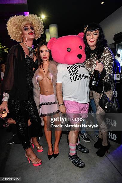 Gloria Viagra , guest, guest and Sheila Wolf and attend the Moxy Berlin Hotel Opening Party on October 20, 2016 in Berlin, Germany.