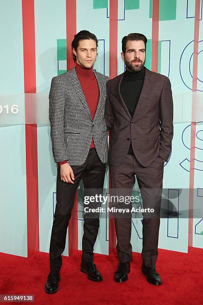 Model Miles McMillan and actor Zachary Quinto attend The Hugo Boss Prize 2016 at Solomon R. Guggenheim Museum on October 20, 2016 in New York City.