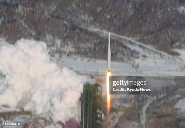 North Korea - Image captured from a video released on Dec. 13 shows a North Korean long-range rocket lifting off from the Sohae Space Center in...