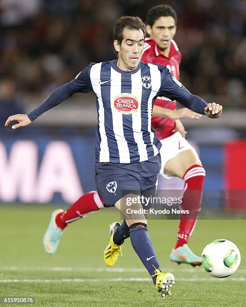 Japan - Cesar Delgado of Mexico's Monterrey scores in the 66th minute of the third-place playoff at the Club World Cup against African champions...