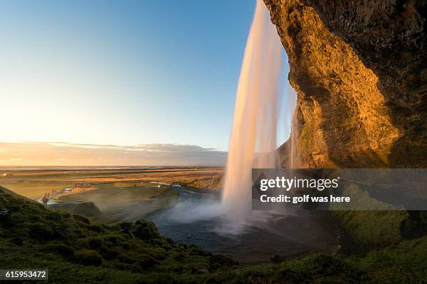 seljalandsfoss waterfall at sunset - gullfoss waterfall stock pictures, royalty-free photos & images