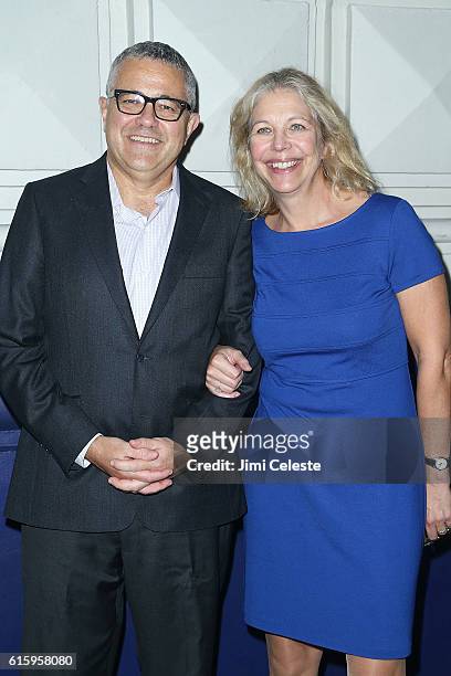 Jeffrey Toobin and Amy Bennett McIntosh attends the Opening of Broadway's All-Star "The Front Page" at the Broadhurst Theatre on October 20, 2016 in...