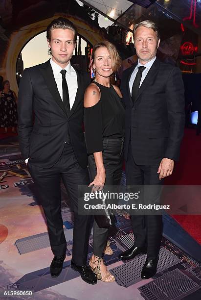 Carl Jacobsen Mikkelsen, Hanne Jacobsen and actor Mads Mikkelsen attend The Los Angeles World Premiere of Marvel Studios "Doctor Strange in...