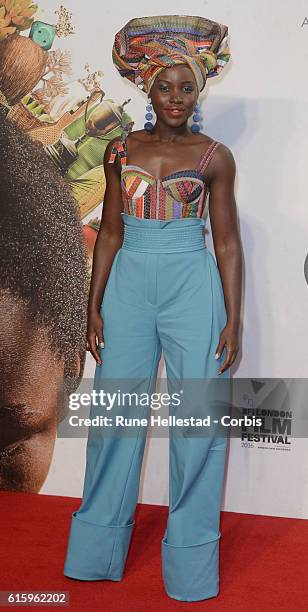 Lupita Nyong'O attends the 'Queen Of Katwe' Virgin Atlantic Gala screening during the 60th BFI London Film Festival at Odeon Leicester Square on...