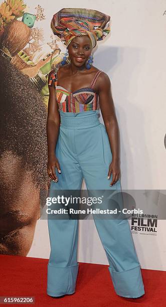 Lupita Nyong'O attends the 'Queen Of Katwe' Virgin Atlantic Gala screening during the 60th BFI London Film Festival at Odeon Leicester Square on...