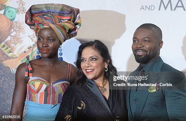 Mira Nair, Lupita Nyong'O and David Oyelowo attend the 'Queen Of Katwe' Virgin Atlantic Gala screening during the 60th BFI London Film Festival at...