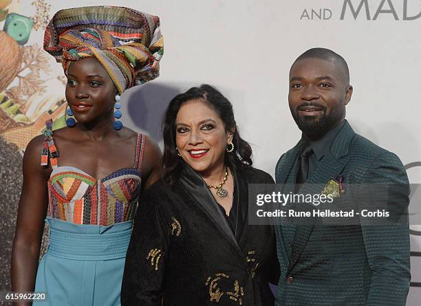 Mira Nair, Lupita Nyong'O and David Oyelowo attend the 'Queen Of Katwe' Virgin Atlantic Gala screening during the 60th BFI London Film Festival at...
