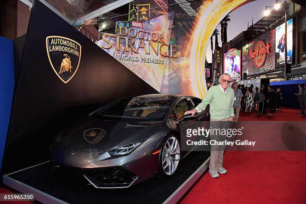 Lamborghini Stars on red carpet with executive producer Stan Lee at Marvel Studios' Doctor Strange, in US theaters Nov. 4, at El Capitan Theatre on...