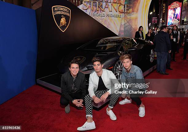 Lamborghini Stars on red carpet with Liam Attridge, Emery Kelly and Ricky Garcia members of Forver In Your Mind at Marvel Studios' Doctor Strange, in...