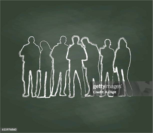 chalkboard crowd of young people vector - trace together stock illustrations