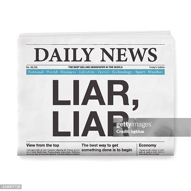 liar, liar headline. newspaper isolated on white background - broadsheet stock illustrations
