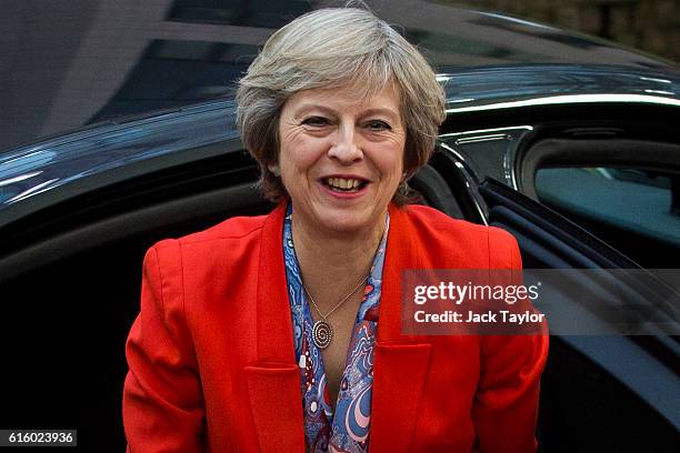 British Prime Minister Theresa May arrives at the Council of the European Union on the second day of a two day summit on October 21, 2016 in...