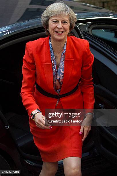 British Prime Minister Theresa May arrives at the Council of the European Union on the second day of a two day summit on October 21, 2016 in...