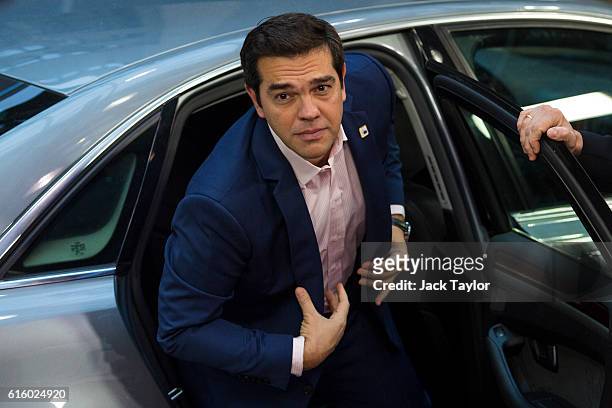 Greek Prime Minister Alexis Tsipras arrives at the Council of the European Union on the second day of a two day summit on October 21, 2016 in...