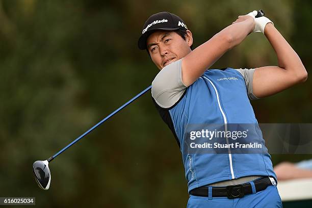 Daniel Im of USA tees off during day two of the Portugal Masters at Victoria Clube de Golfe on October 21, 2016 in Vilamoura, Portugal.