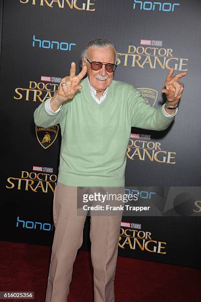 Writer/producer Stan Lee attends the premiere of Disney and Marvel Studios' "Doctor Strange" held at the El Capitan Theater on October 20, 2016 in...