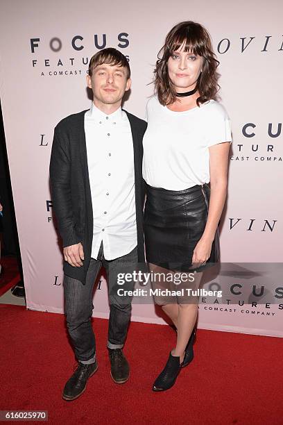 Actors Marshall Allman and Jamie Allman attend the premiere of Focus Features' "Loving" at Samuel Goldwyn Theater on October 20, 2016 in Beverly...