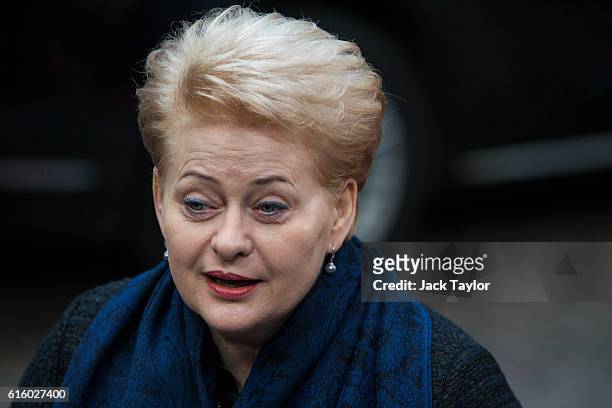 President of Lithuania Dalia Grybauskaite arrives at the Council of the European Union on the second day of a two day summit on October 21, 2016 in...