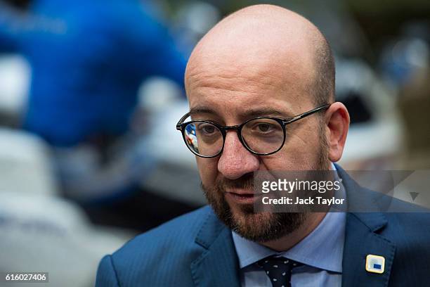 Belgian Prime Minister Charles Michel arrives at the Council of the European Union on the second day of a two day summit on October 21, 2016 in...