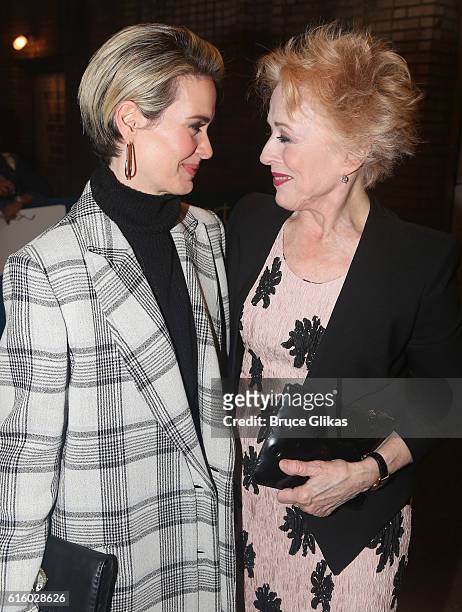 Sarah Paulson and girlfriend Holland Taylor pose at The Opening Night of "The Front Page" on Broadway at The Broadhurst Theatre on October 20, 2016...