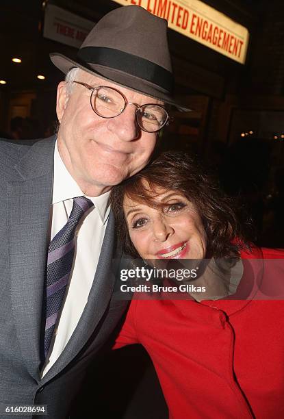 Steve Martin and Andrea Martin pose at The Opening Night of "The Front Page" on Broadway at The Broadhurst Theatre on October 20, 2016 in New York...