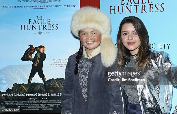 Film subject Aisholpan Nurgaiv and actress Fatima Ptacek attend the Screening of "The Eagle Huntress" hosted by Sony Pictures Classics and The Cinema...
