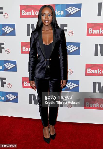 Aja Naomi King attends the International Women's Media Foundation 27th annual Courage In Journalism Awards at the Beverly Wilshire Four Seasons Hotel...