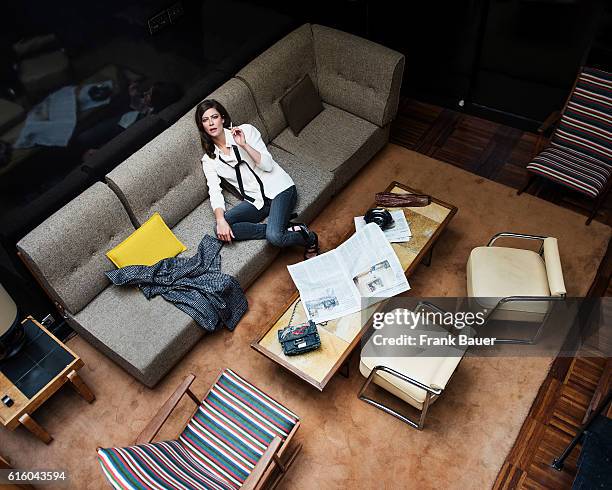 Actor Anna Mouglalis is photographed for Lufthansa Womans World magazine on June 2, 2014 in Paris, France.