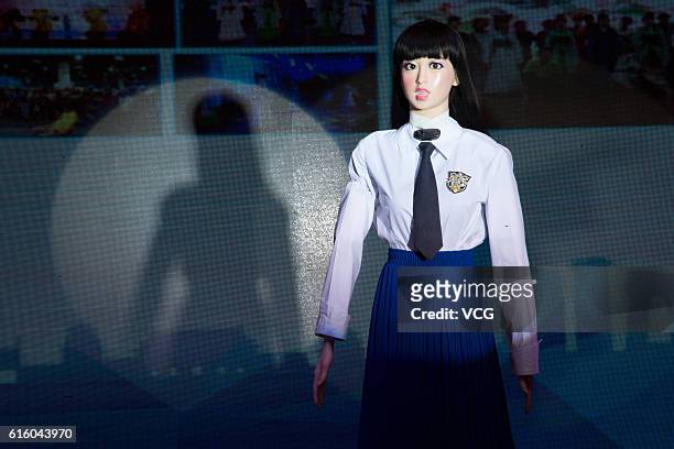 Woman-like robot performs at WRC 2016 World Robot Conference on October 21, 2016 in Beijing, China. The 2016 World Robot Conference with the theme of...