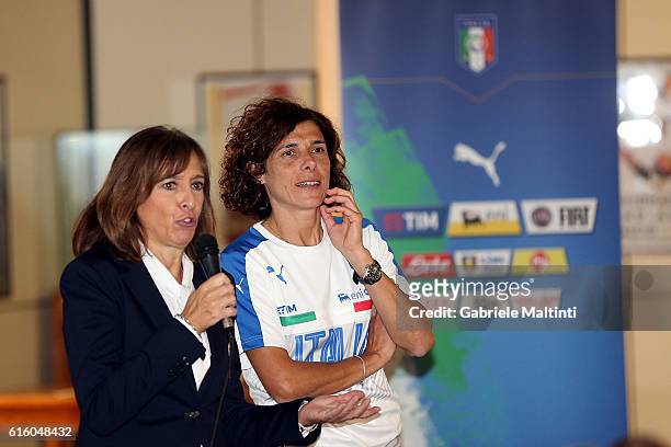 Patrizia Recandio of FIGC and Rita Guarino manager of Under 17 women's during 'Azzurre Per Un Giorno' Italian Football Federation Event in Florence...