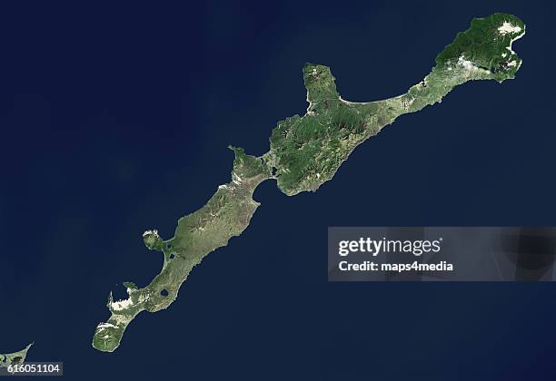 This is an enhanced Landsat 7 Satellite Image of Iturup island, part of the Kuril Islands in Japan.
