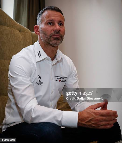 Ryan Giggs gives an interview during the UEFA Champions League Trophy Tour - by UniCredit at Hotel Esplanada on October 21, 2016 in Zagreb, Croatia.