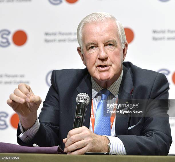 World Anti-Doping Agency President Craig Reedie attends a press conference in Tokyo on Oct. 21, 2016. At the World Forum on Sport and Culture the...