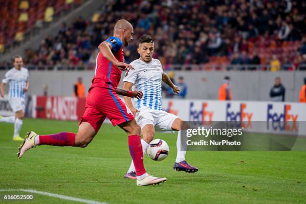 Gabriel Tamas of FC Steaua Bucharest and Roberto Rodriguez of FC Zurich in action during the UEFA Europa League 2016-2017, Group L game between FC...