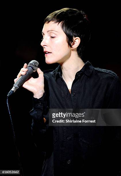 Channy Leaneagh of Polica perform at Low Four Studios on October 21, 2016 in Manchester, England.