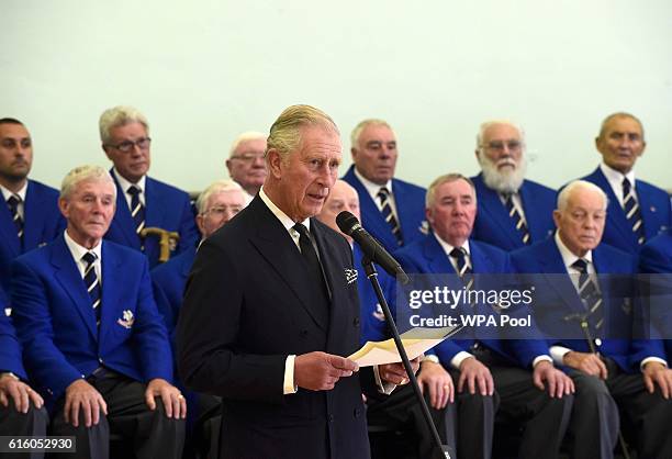 Prince Charles, Prince of Wales reads a message from the Queen to remember the 50th Anniversary of the Aberfan disaster, at the Aberfan and Merthyr...