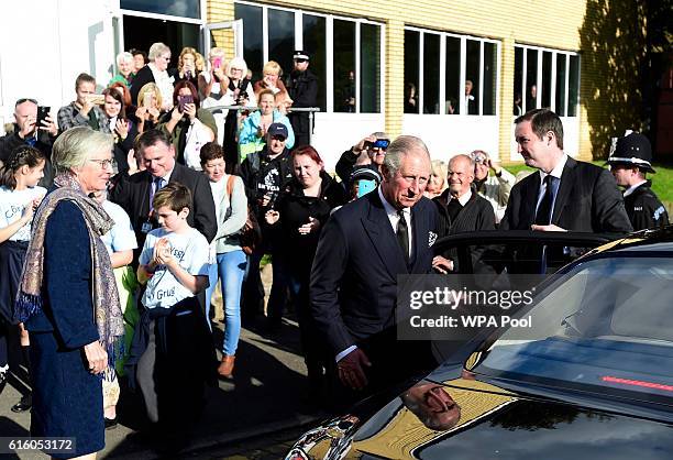 Prince Charles, Prince of Wales leaves after attending a reception for families and survivors on the the 50th Anniversary of the Aberfan disaster, at...