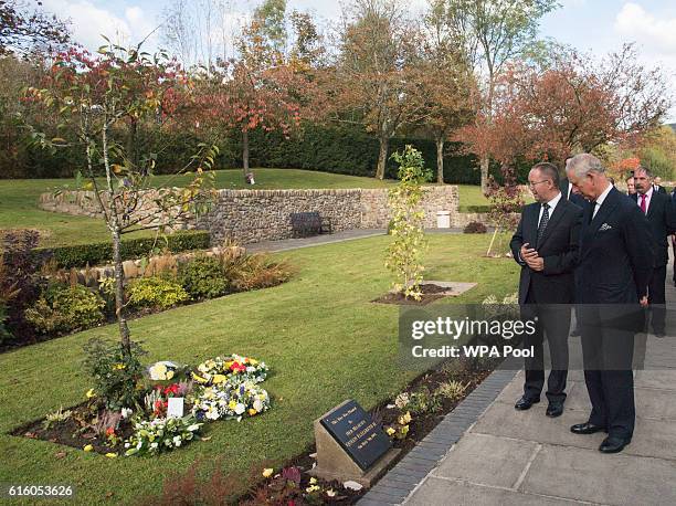 Prince Charles, Prince of Wales visits the Aberfan Memorial Garden and meets villagers as they mark the 50th Anniversary of the Aberfan disaster on...