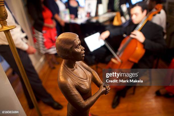 Sculpture of opera singer and civil rights activist Marian Anderson is displayed as Treasury Secretary Jacob Lew visits the Marian Anderson Residence...