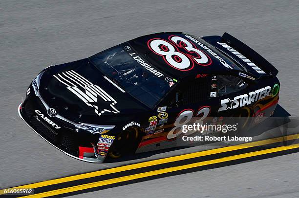 Jeffrey Earnhardt, driver of the Starter Toyota, practices for the NASCAR Sprint Cup Series Hellmann's 500 at Talladega Superspeedway on October 21,...