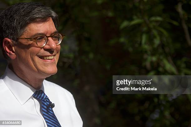 Treasury Secretary Jacob Lew addresses the media after visiting the Marian Anderson Residence Museum to discuss her inclusion on the $5 bill October...