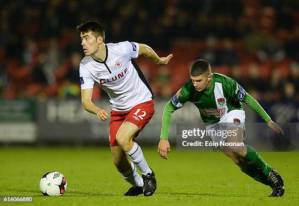 Cork , Ireland - 21 October 2016; Lee Desmond of St Patrick's Athletic in action against Danny Morrissey of Cork City during the SSE Airtricity...