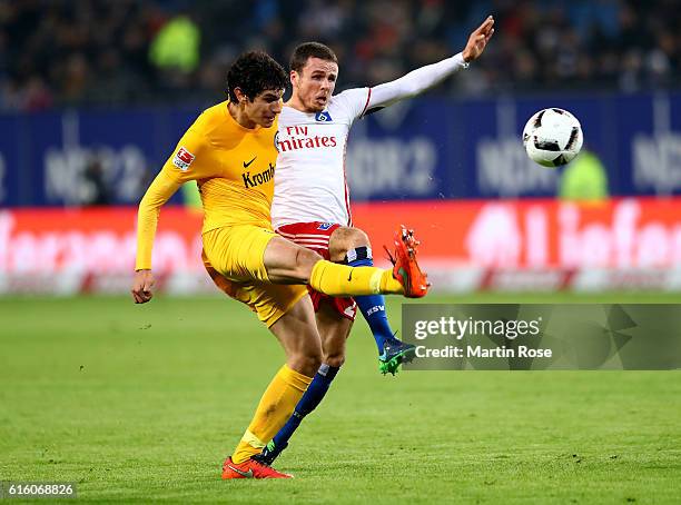 Nicolai Mueller of Hamburg and Jesus Vallejo of Frankfurt battle for the ball during the Bundesliga match between Hamburger SV and Eintracht...