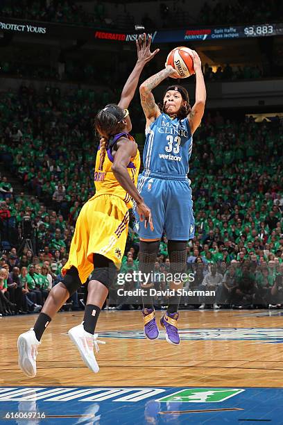 Seimone Augustus of the Minnesota Lynx shoots the ball against the Los Angeles Sparks during Game Five of the 2016 WNBA Finals on October 20, 2016 at...