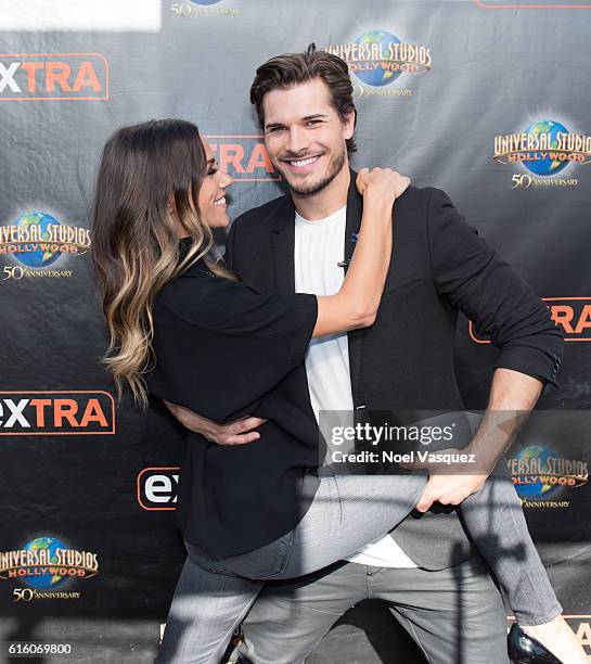 Jana Kramer and Gleb Savchenko visit "Extra" at Universal Studios Hollywood on October 21, 2016 in Universal City, California.